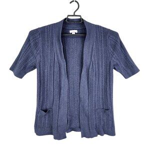 Womens Blue Croft & Barrow Open Front Cardigan Sweater Cotton Short Sleeve XL